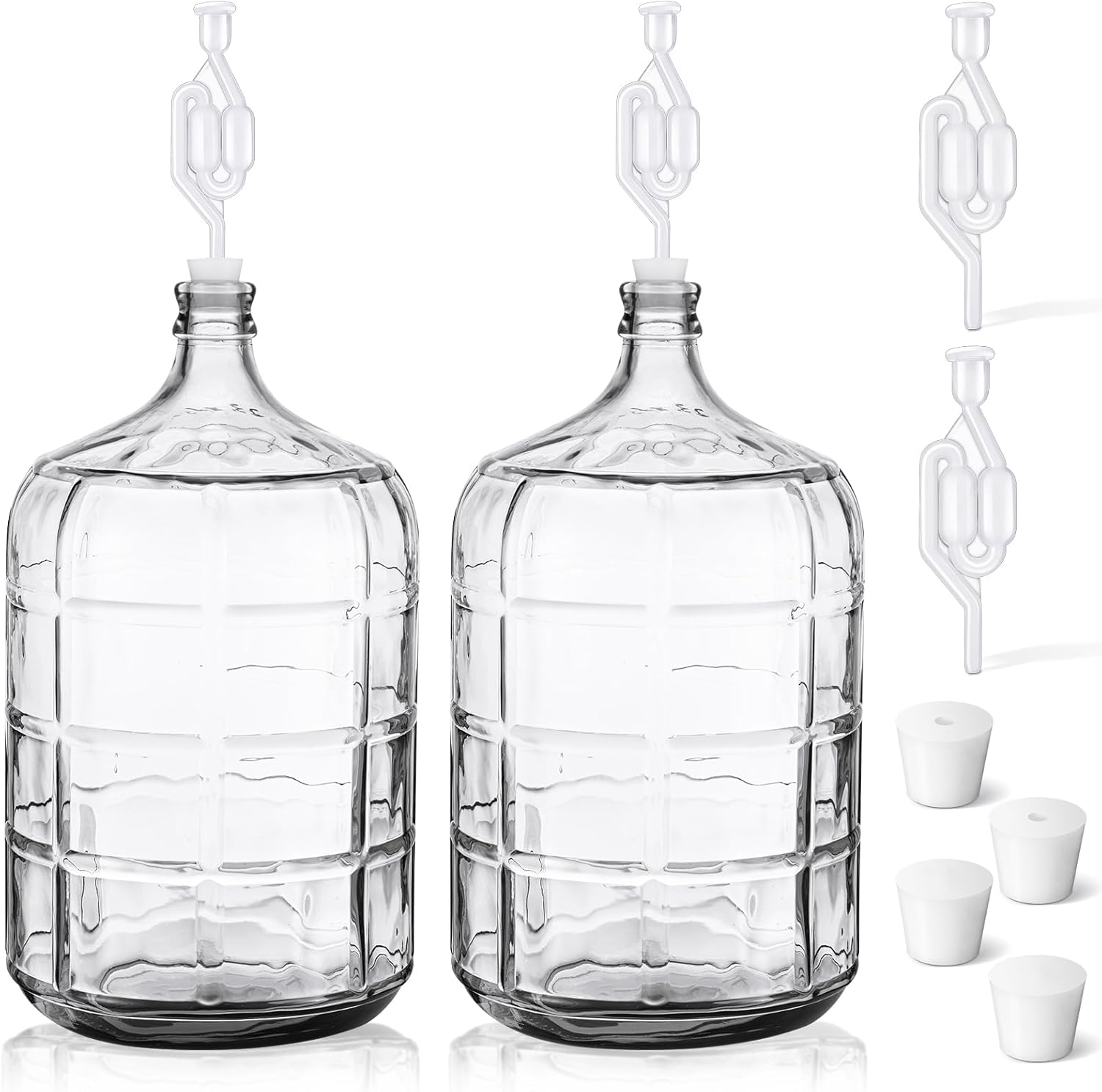 1 Pieces 5 Gallon Glass Carboy, 5 Gallon Glass Water Jug with Drilled & Undrilled Silicone Stoppers and Airlock Fermenting Jug Fermentation Jar Clear Beer Carboy for Beer Wine Making (Clear) 5 Gallon Clear