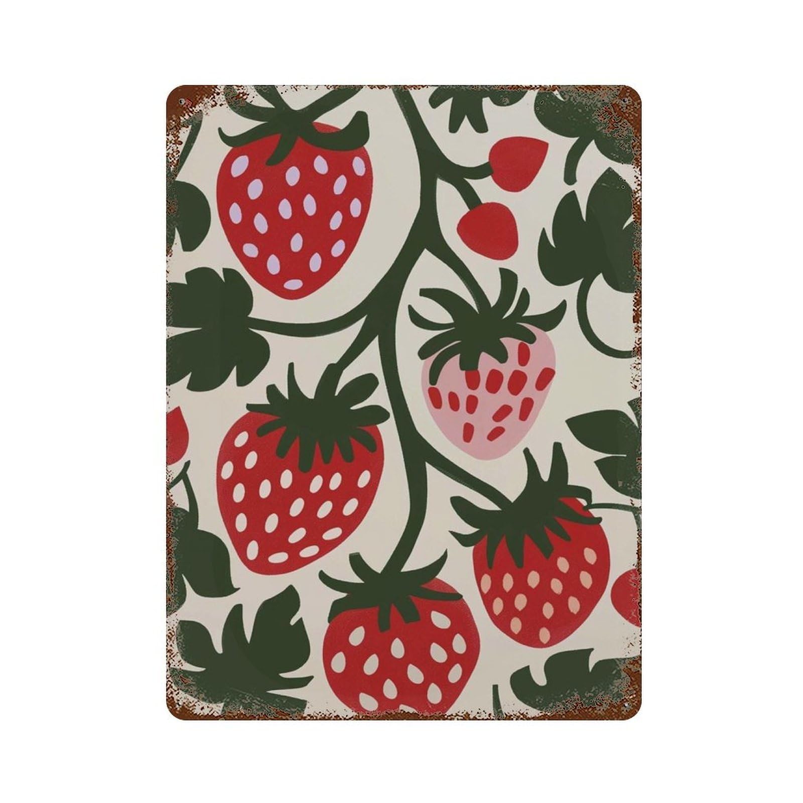 xiaoxiaoshen Strawberry Kitchen Scandinavian Folk Fruit Modern Farmhouse Red Berry Botanical Wall Decor Art Metal Tin Poster Modern Home Decor Art Home Bar Shop Decorations Vintage Sign 40x30cm