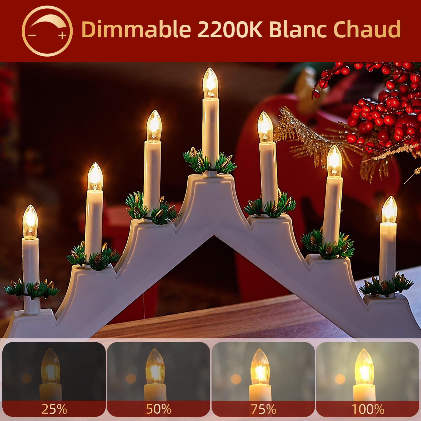 Arche De Bougies LED Noël VidaXL : Bois Pin, 10 Lumières Blanc Chaud, Décoration Festive