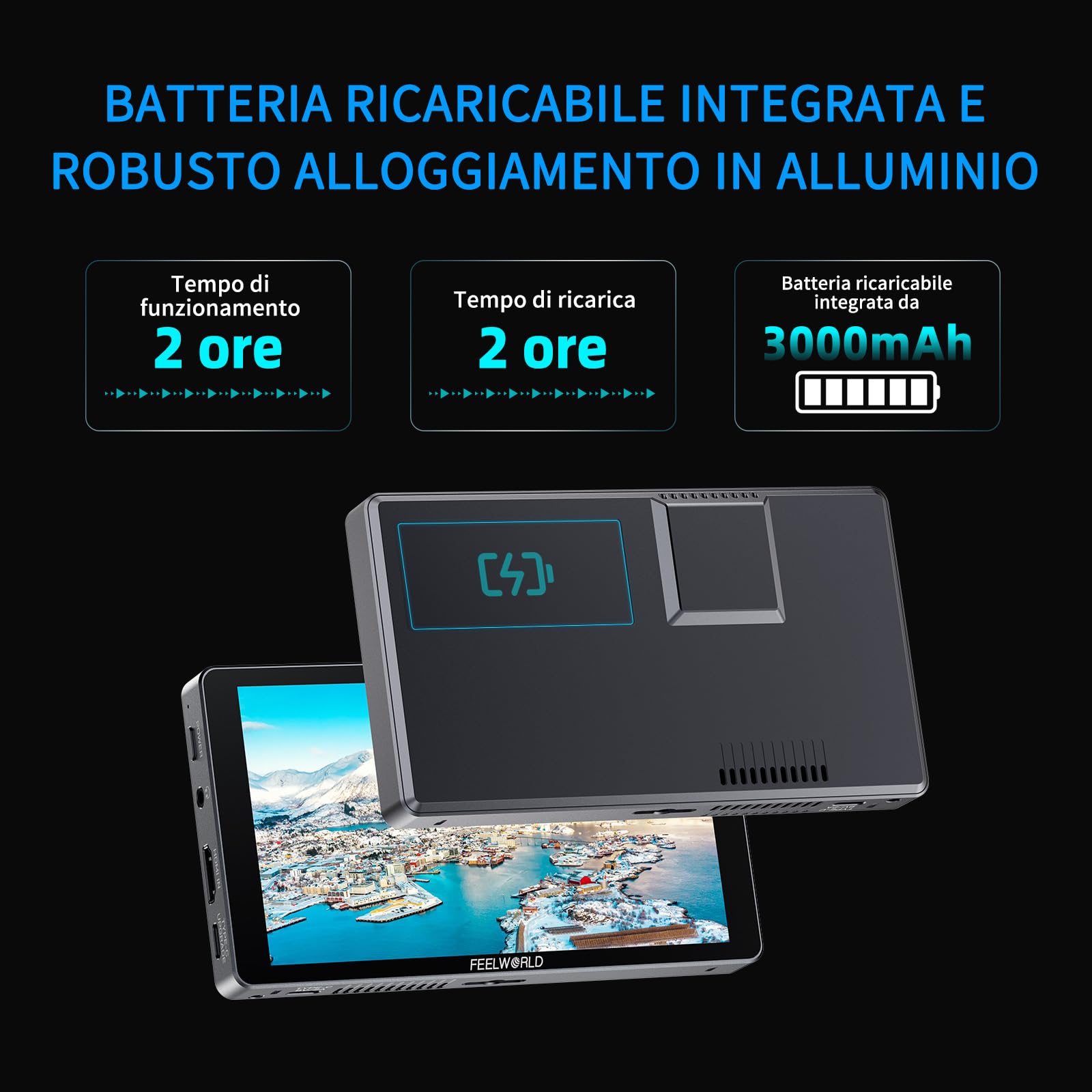 FEELWORLD P6XL Monitor per fotocamera con batteria integrata, 6 pollici 1200 nit touchscreen monitor da campo DSLR con forma d'onda 3D LUT HDR 4K HDMI e involucro in alluminio