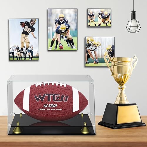 Miniatura 6 de KKU Vitrina de fútbol acrílico - Soporte negro transparente de doble nivel para exhibición de fútbol firmada con autógrafo