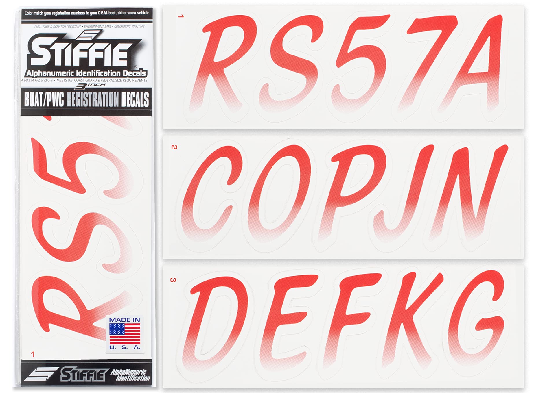 STIFFIE Whipline Red/White 3" Boat &amp; PWC Registration Decals • Numbers Letters Stickers