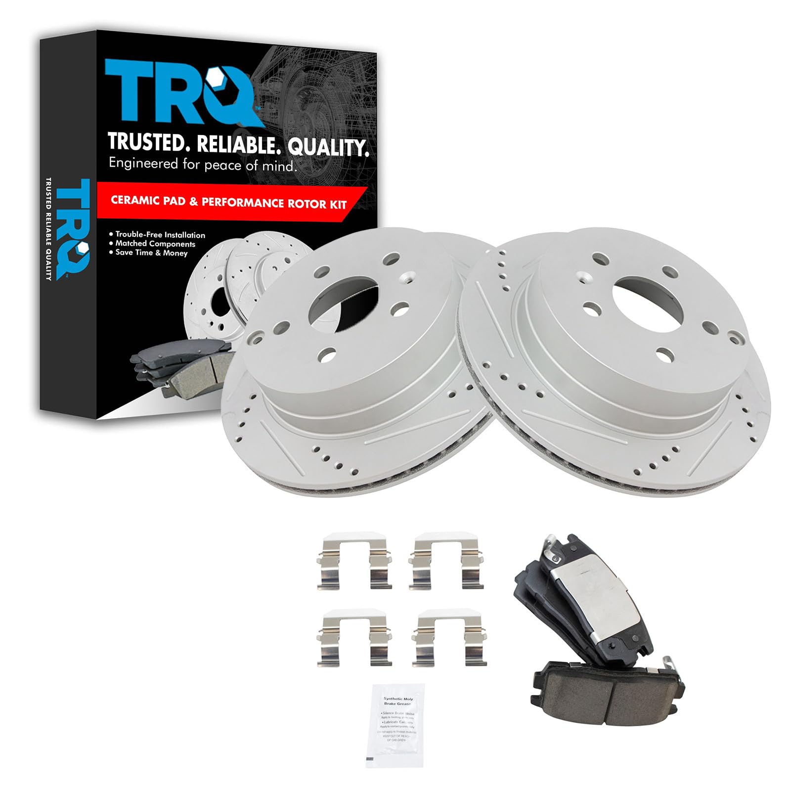 TRQ Performance Rear Brake Pad and Rotor Set Ceramic Vented Coated Compatible with 2010-2017 Chevrolet Equinox GMC Terrain