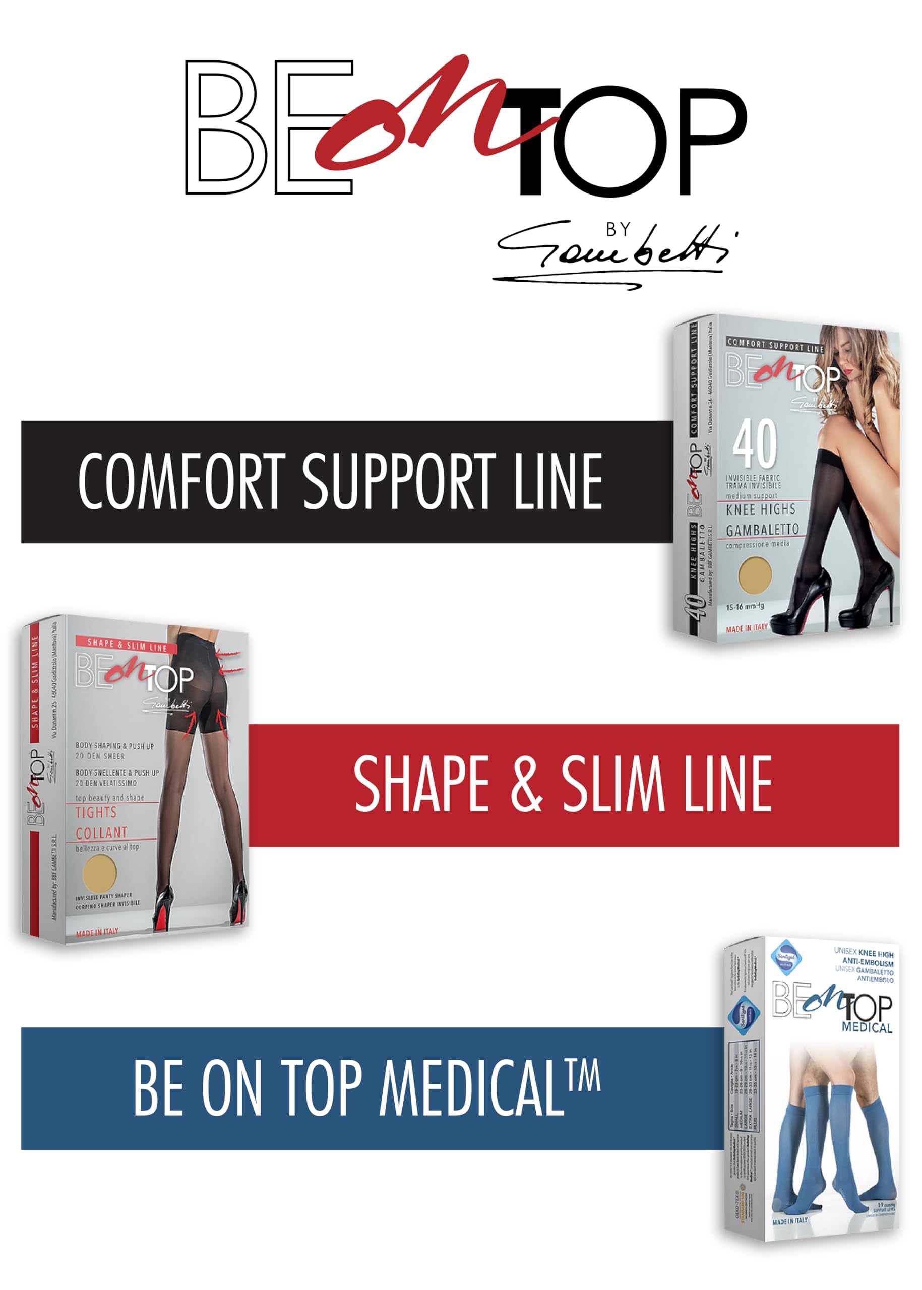 BeOnTop Medias Compresion Hombre Descansantes 14-17 mmHg – Calcetines Compresivos para Viajes, Trabajo, Deporte, Piernas Cansadas, Varices, Circulación – Made in Italy