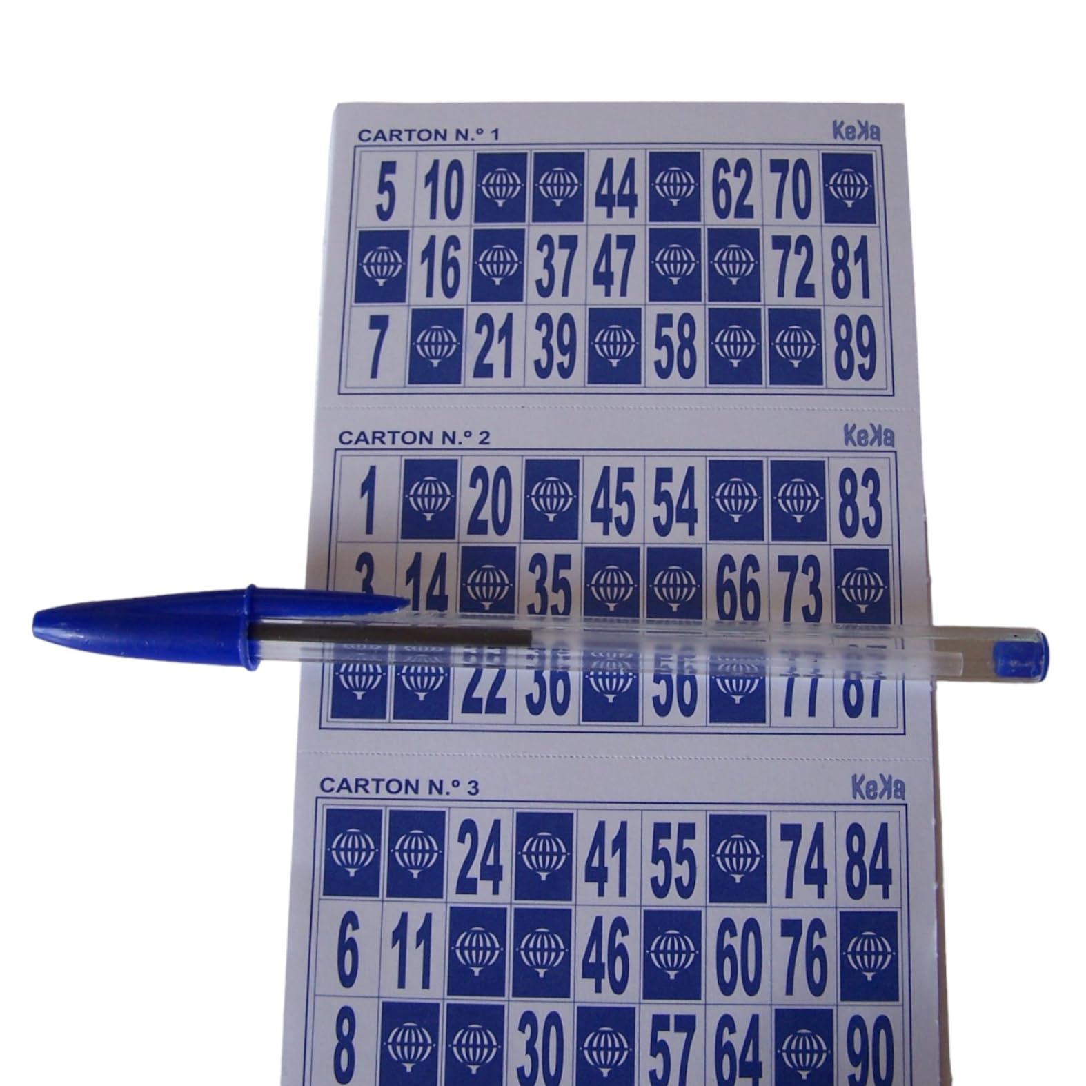 KEKA 3.600 Cartones de Bingo Pack Ahorro!! 2 Series de 600 Azules + 2 Series de 600 Verdes + 2 Series de 600 Rojas (6x600 Tricolor)