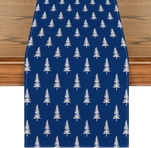 Miniatura 15 de Artoid Mode Camino de mesa de madera para árbol de Navidad, decoración de mesa de comedor de cocina de invierno de temporada para decoración de