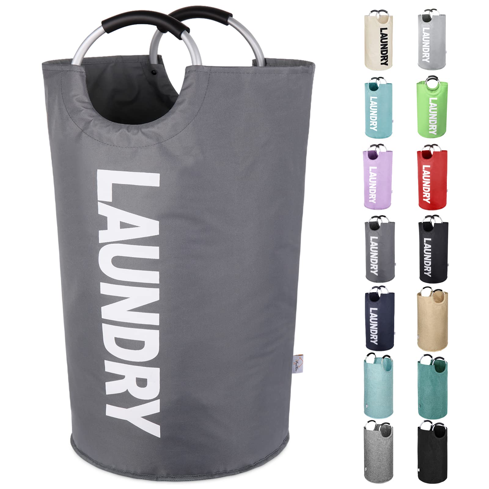 SweetMemo Extra Large Laundry Basket 130L, Tall Laundry Hamper Bag with Handles, Collapsible Fabric Dirty Clothes Bin for Laundry Room, College Dorm, Light Weigh, Foldable, Sturdy - Dark Grey