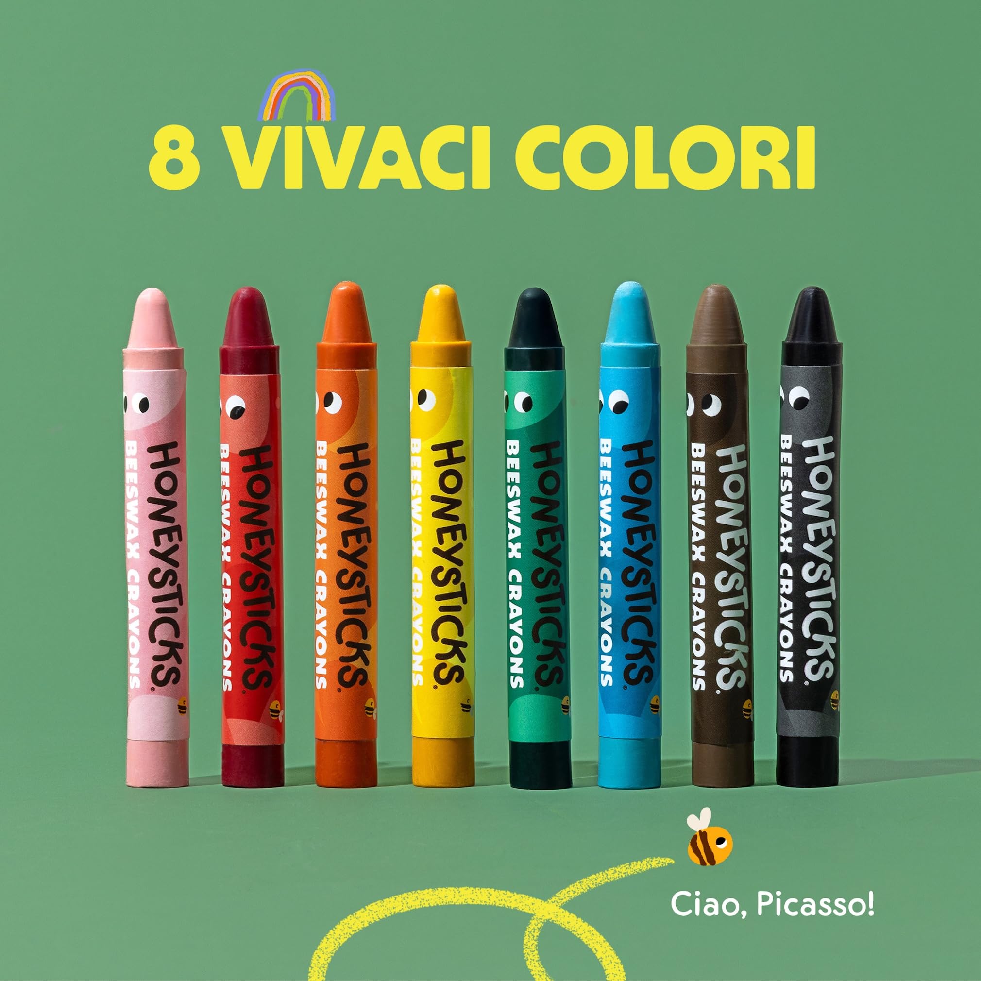 Honeysticks - Pastelli in 100% pura cera d’api (confezione da 8 pezzi, sottili). Naturali, atossici e sicuri per bambini di ogni età. Fatti a mano in Nuova Zelanda.