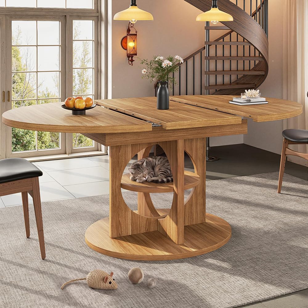 Table extensible gain de place ronde à ovale bois et noir 110 cm