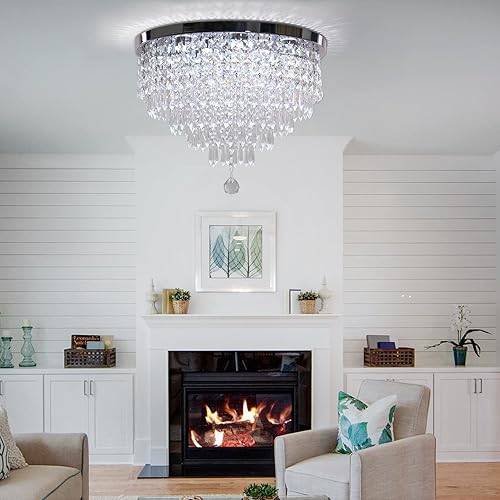 Miniatura 3 de Candelabros de cristal de 19.7 pulgadas, lámpara de techo LED de cristal con control remoto, moderna lámpara de montaje empotrado para dormitorio,