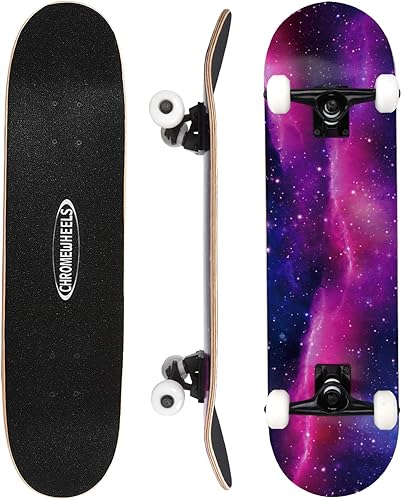 ChromeWheels Patineta completa de 31 pulgadas, patineta de doble patada, 7 capas, arce canadiense para niños y principiantes