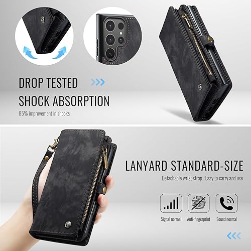 Miniatura 79 de SZHAIYU 2 in 1 Detachable for Samsung Galaxy S23 Ultra Wallet Case with Card Holder, Retro Premium Flip Leather Cover Magnetic Zipper Pocket Phone