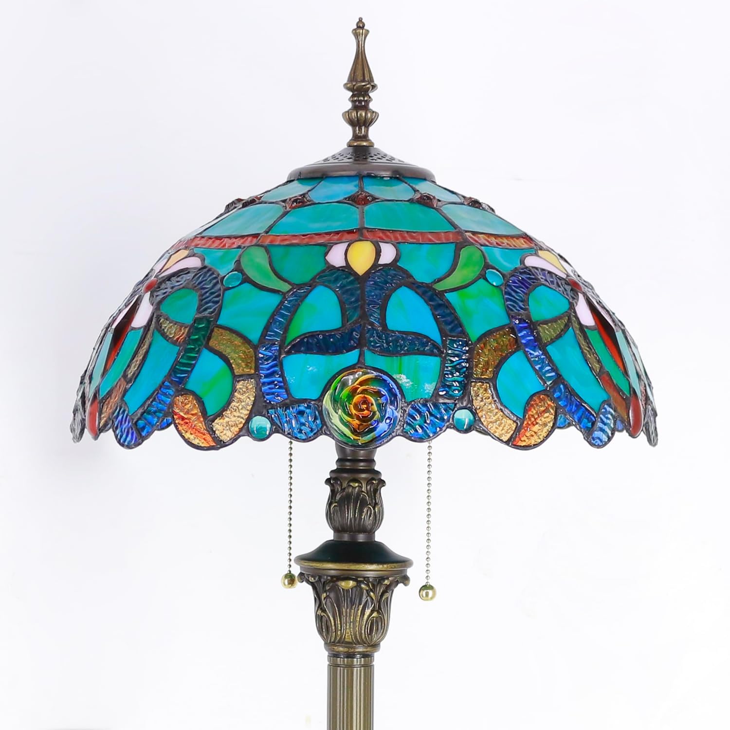 Tiffany Floor Lamp Stained Glass Pink Jewelry Style Standing Reading Light 16x16x70 Inch Antique Lamp for Living Room Office (Brown Jewelry Baroque)
