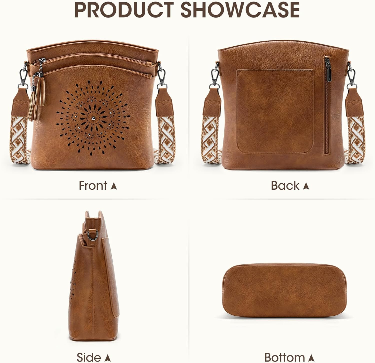 RAINSMORE Women's Medium Leather Crossbody Bag - Lightweight Casual Purse for Weekend Shopping, Everyday Outings, Travel
