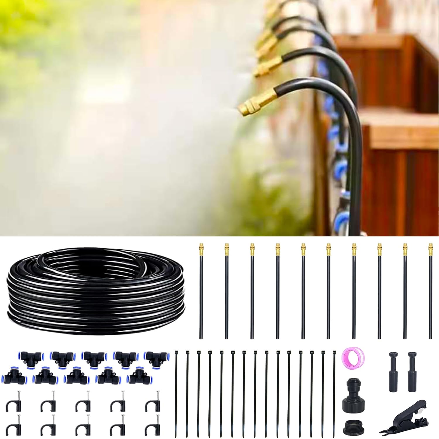 Thiswing 360° Adjustable Drip Irrigation Kit - 30FT 5/16" Hose, 10 Copper Nozzles for Garden, Lawn, Greenhouse, Yard Watering