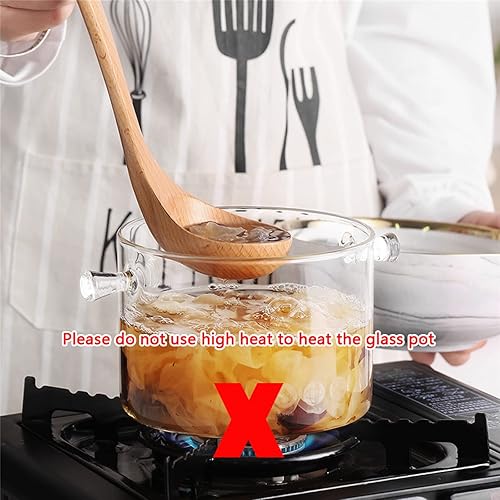 Miniatura 7 de Ollas de vidrio transparente de 2 L67 onzas líquidas para cocinar con tapas, cacerola con tapa, olla a fuego lento para leche, ollas y sartén de