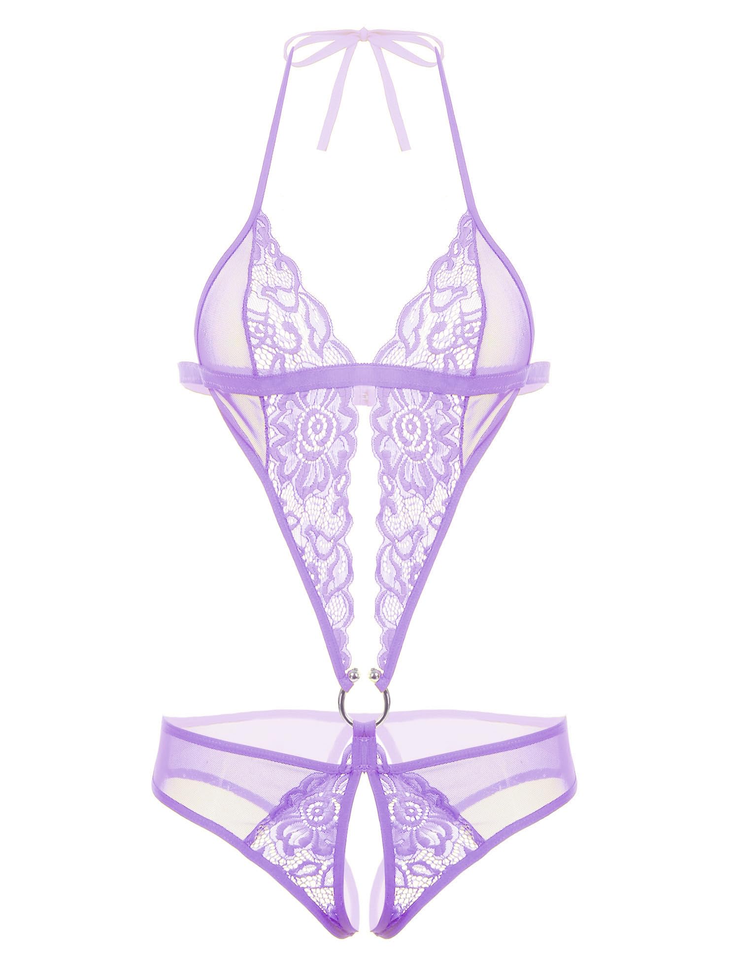 Women Deep V Lingerie Lace Teddy One Piece Babydoll Mini Bodysuit