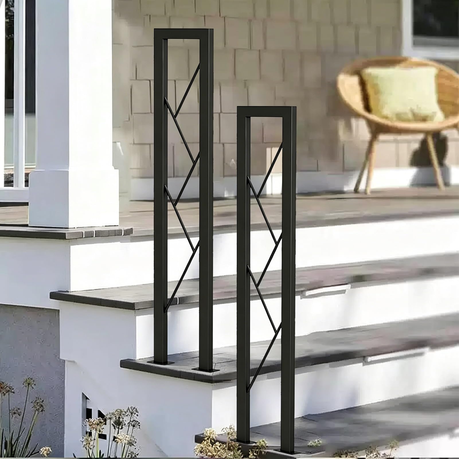 Handrail for Stairs, Banister Hand Rail for Indoor and Outdoor, U-Shaped Square Pipe Wrought Iron Guardrail for Villa Loft Corridor Porch Steps(90cm/35in)