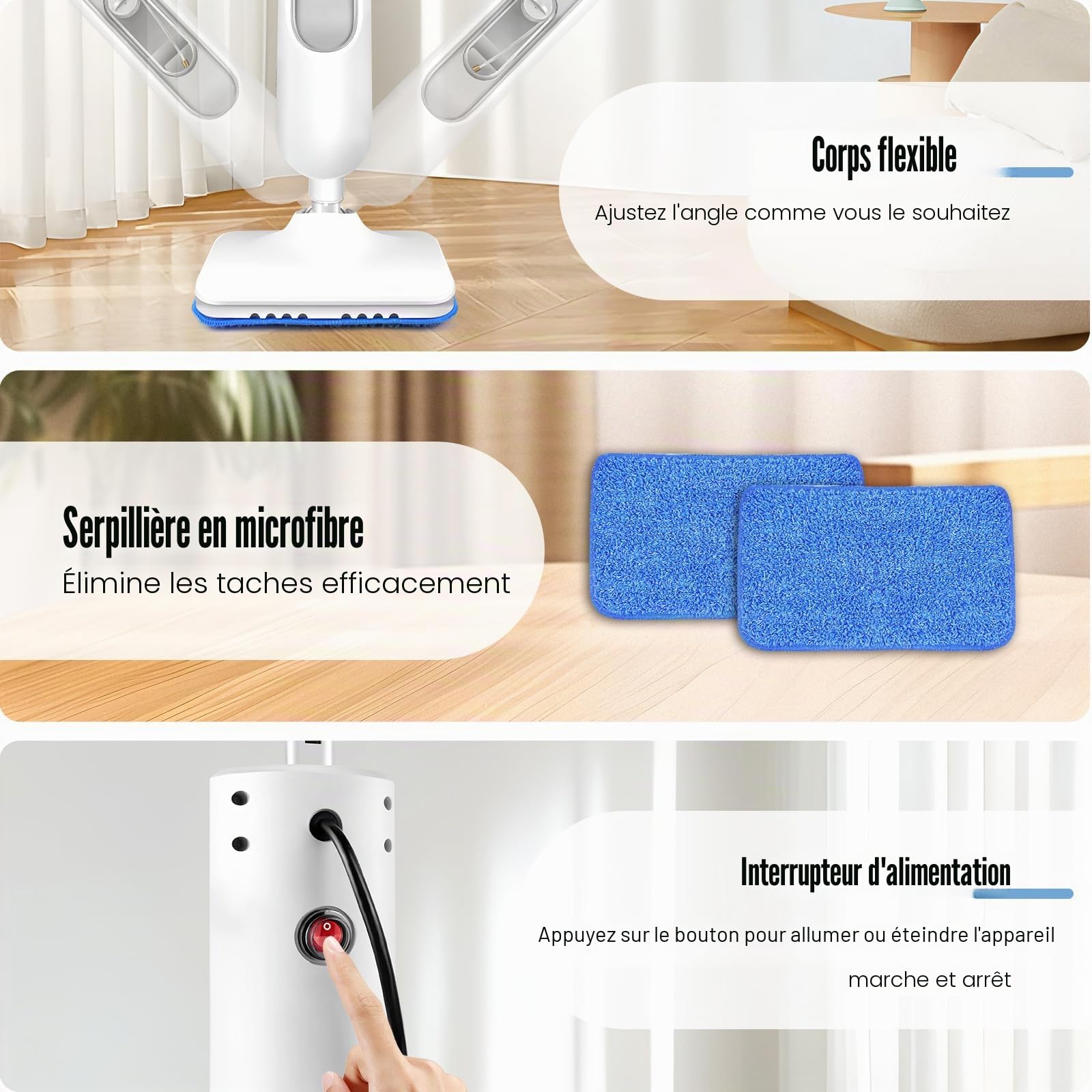 Nettoyeur Vapeur Électrique à Main pour Sol et Tapis 3500W 2 Vitesses Lucn