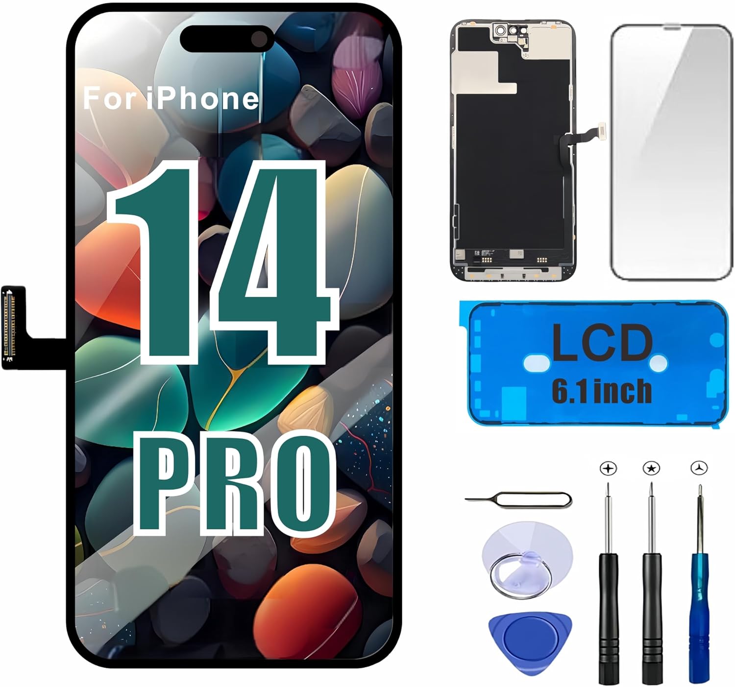 Select US for iPhone 14 Pro Screen Replacement, 6.1" LCD Incell Screen with 3D Touch FHD Assembly & Digitizer Includes Repair Tool Kit Screen Protector Waterproof Frame for A2890/A2650/A2889/A2892