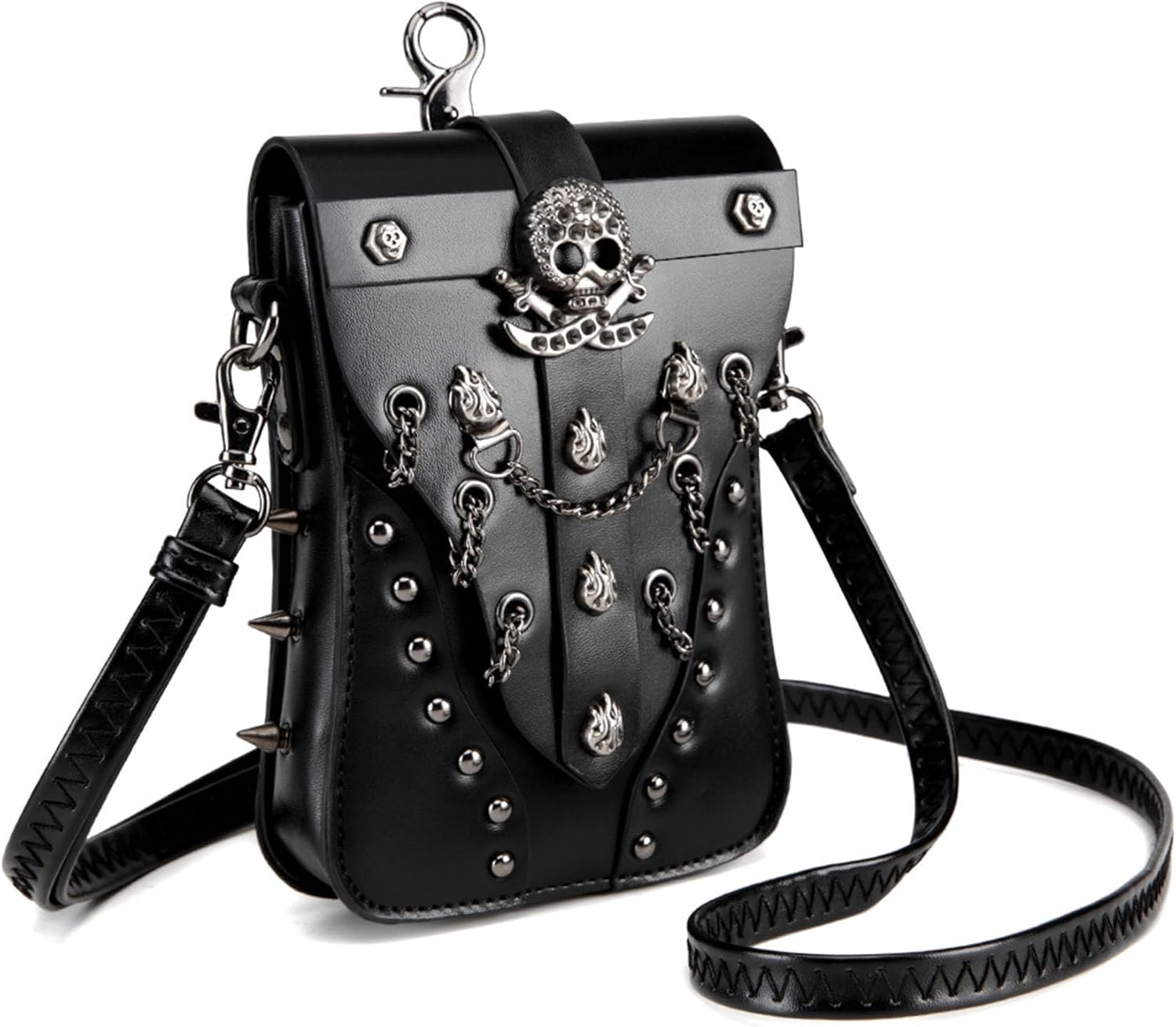 Small Crossbody Bag Shoulder Purse Owl Handbag Leather Phone Waist Belt Pouch Retro Gothic Renaissance Festival Accessory (Pirate Black)