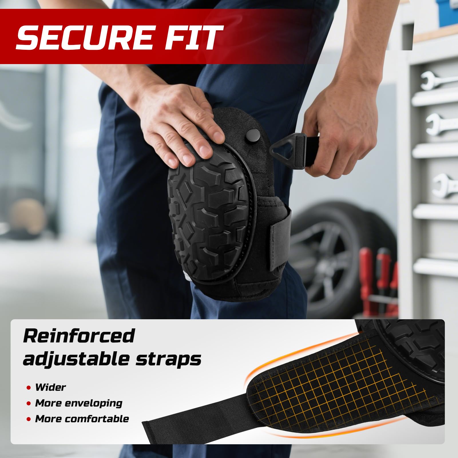 Genouillères en gel pour le travail, genouillères professionnelles pour hommes et femmes avec mousse souple, casquette robuste, sangles réglables, boucle de fermeture rapide pour