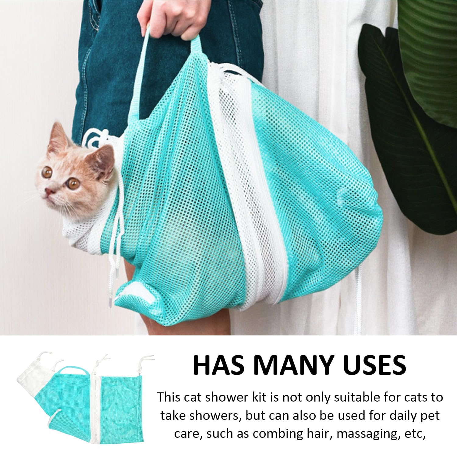 1 set da bagno per gatti, 1 telo da bagno, borsa per la doccia per gatti, borsa per la doccia per animali domestici in rete