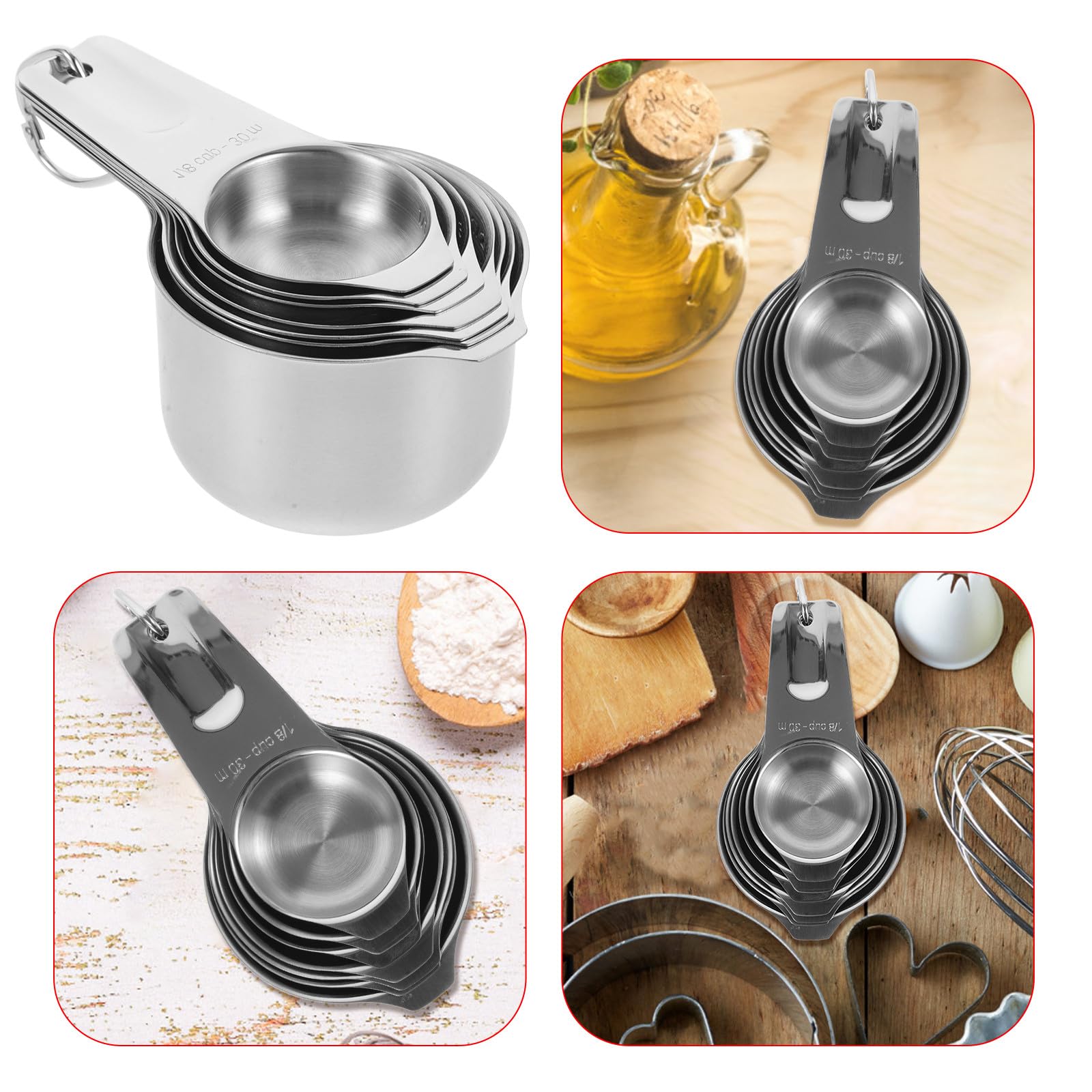 DECHOUS Tasse à Mesurer Cuisine en Acier Inoxydable 7 Pièces avec Graduation, Empilable et Réutilisable, Ensemble de Tasses à Mesurer pour Pâtisserie et Cuisson, Accessoire Solide et Gain
