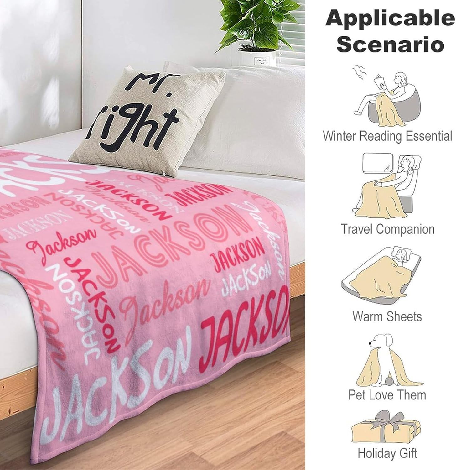 Artsadd Personalized Blankets for Kids with Names, Customized Blankets with Name for Adult, Custom Baby Blankets for Boys Girls Newborn Toddler Receiving Swaddle Blanket Birthday 40" x 50"