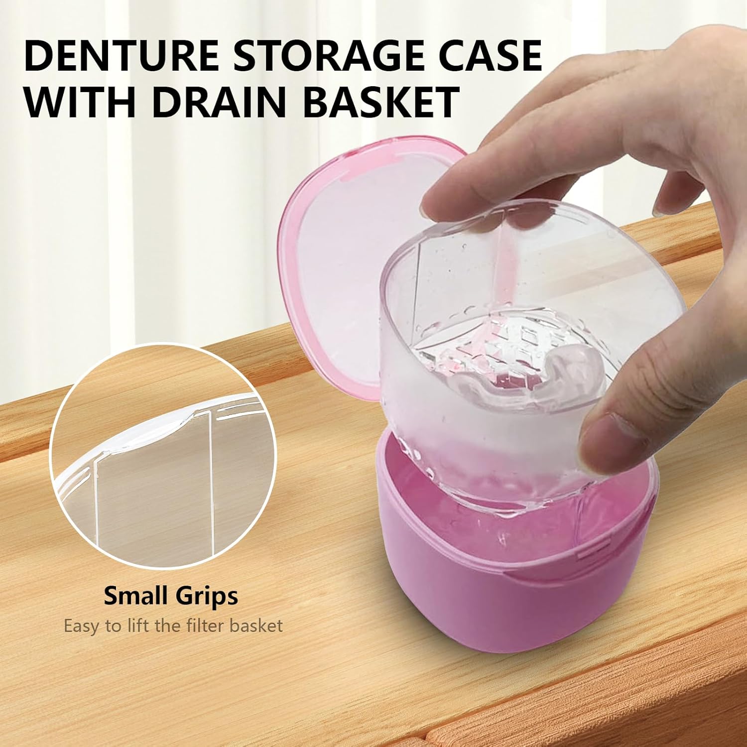 Partial Denture Case Leak Proof with Strainer Basket and Brush, Waterproof