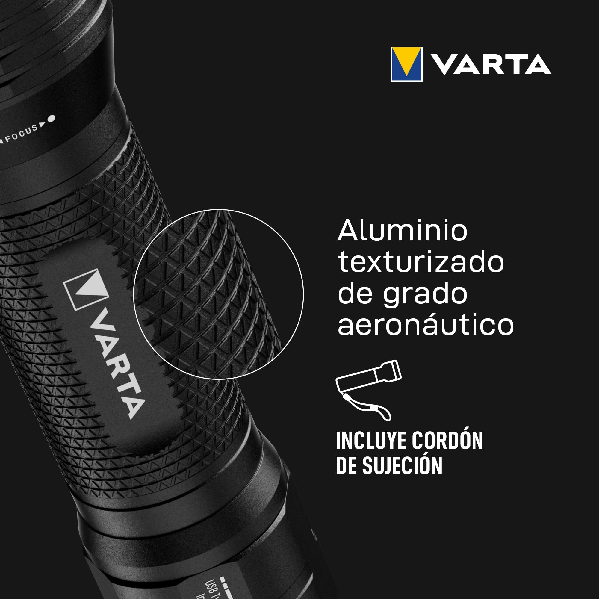 VARTA Linterna LED recargable y batería externa, Night Cutter Pro F40R, para exteriores y hogar, 2000 Lúmenes, resistente al agua IP67, aluminio de aviación, enfoque preciso y cordón | 5 modos de luz, Powerbank 5200 mAh, aluminio aeronáutico, USB C, enfoq