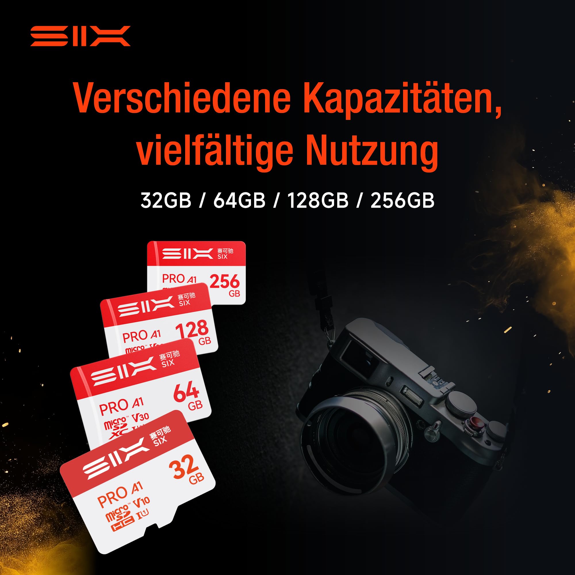 SIX 128GB Micro SD Karte - U3 V30 A1 100 MB/s Lesen Endurance MicroSDXC Memory Speicherkarte mit Adapter/Kartenleser für 4K UHD Enabled Dashcams, Action Cameras, Drones 128 gb Microsd Card