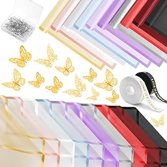 NESCCI 200 Sheets Flower Wrapping Paper - Waterproof Florist Bouquet Paper,70Ft Satin Ribbon, 36 Pcs 3D Butterflies 100 PCS Flower Pins for Wedding Birthday Gift DIY(Translucent Multicolored)