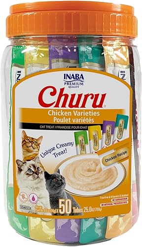 Vista 66 de INABA Churu - Bocadillo para gato, puré cremoso para gatos, sin cereales, que se puede lamer y exprimir, con vitamina E y taurina, 24 tubos de 0.5