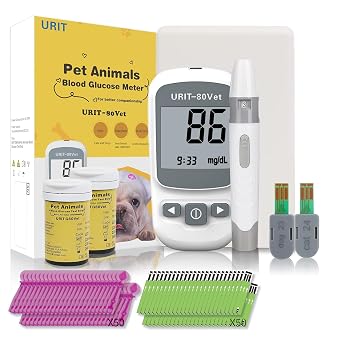 Cat and Dog Blood Sugar Glucose Monitor System Pet Blood Glucose Meter 2 Calibrated Code Chips for Dogs and CatsNot Include the Batteries Total Meter with 50pcs Strips