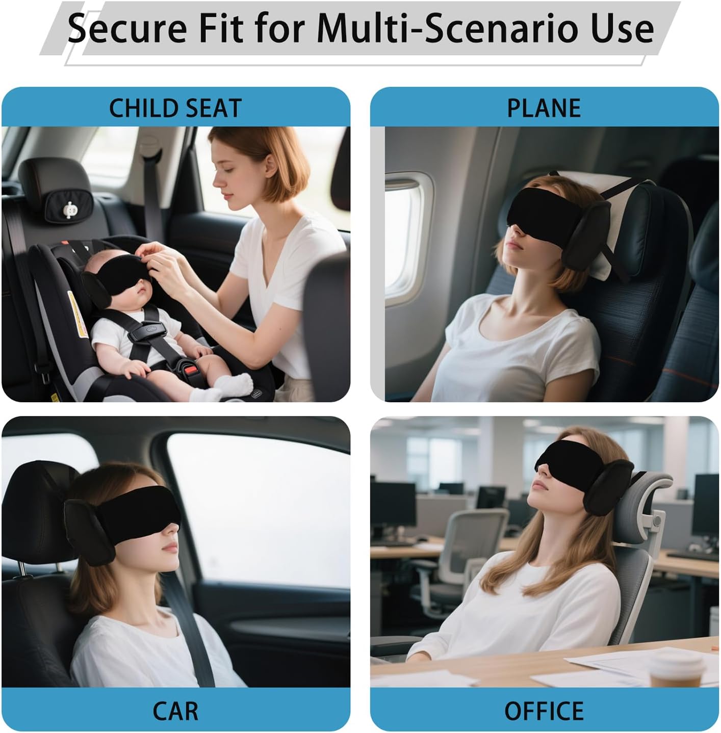 Travel Pillows for Airplanes,Airplane Pillow with Eye Mask for Sleeping,Travel Neck Pillow for Car, Road Trip Car Headrest,Stop Bobblehead(Black)