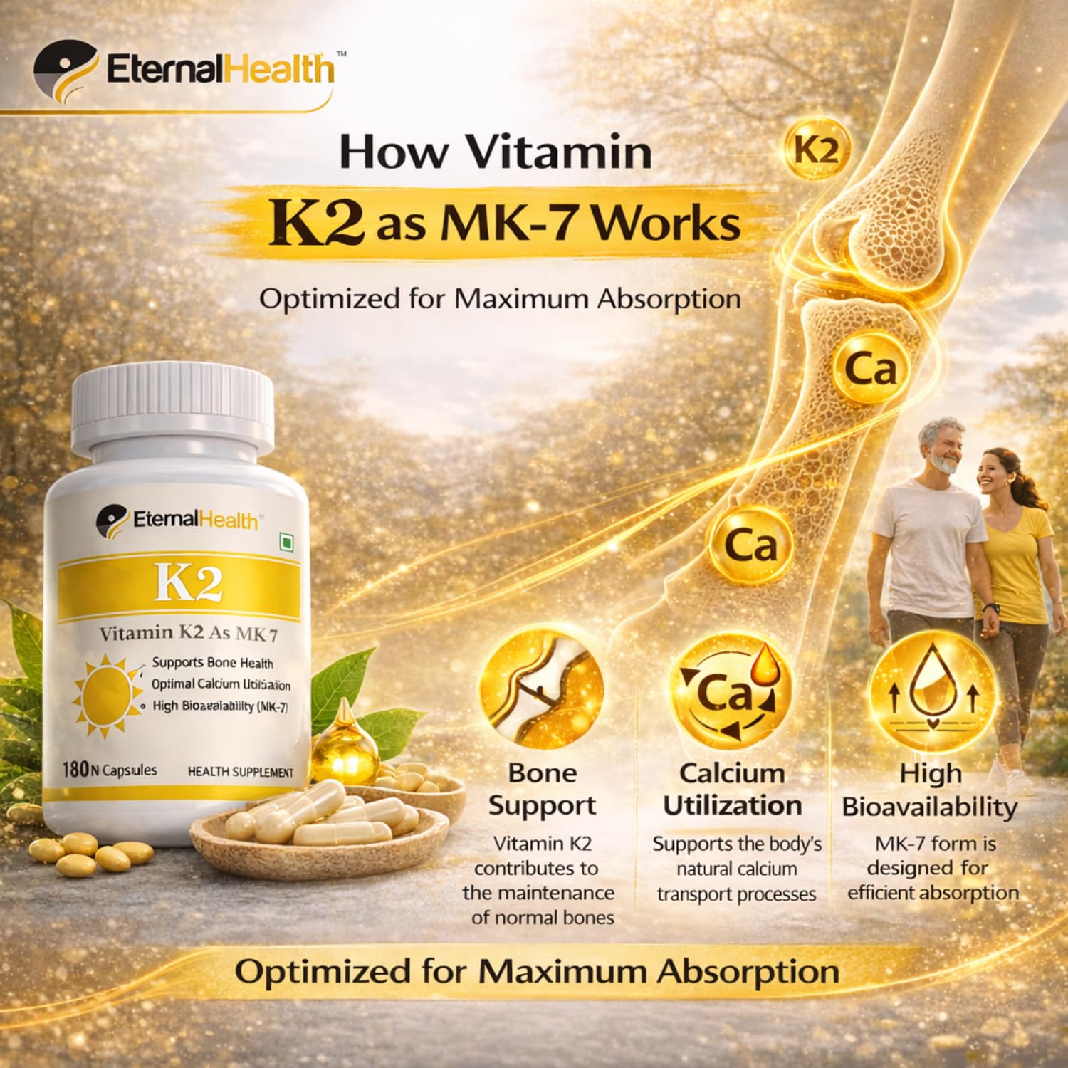 EternalHealth Vitamin K2 as MK-7, High potency form of K2-180 Vegetable Capsules 1