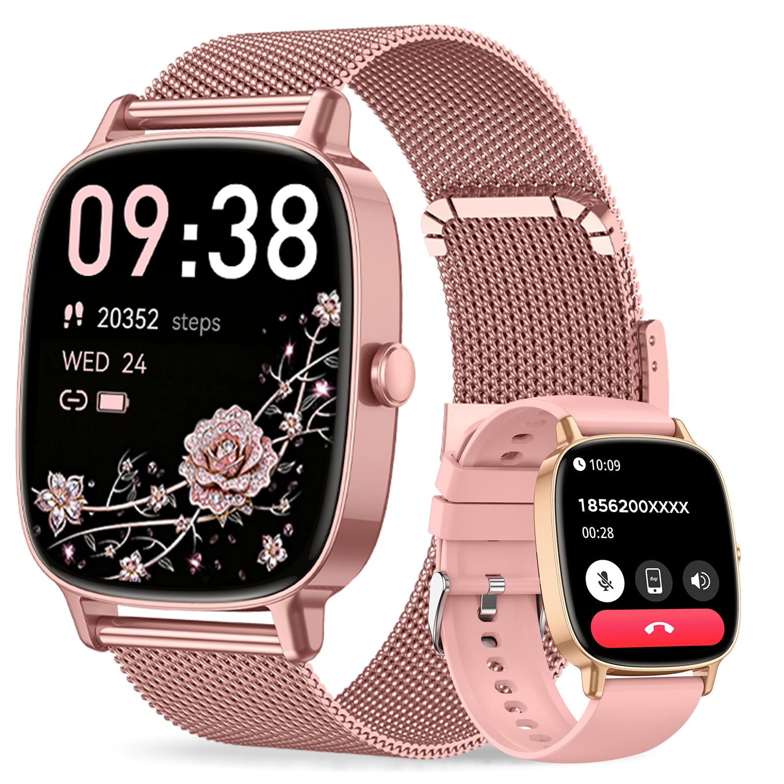 coioc Smartwatch Donna,2 Cinturini,Risposta/Effettuazione Chiamate,Schermo Ultra Nitido1.85'' HD,Fitness Tracker Frequenza Cardiaca/Sonno/SpO2,Compatibile IOS/Android,120+Modalità Sportive,IP68