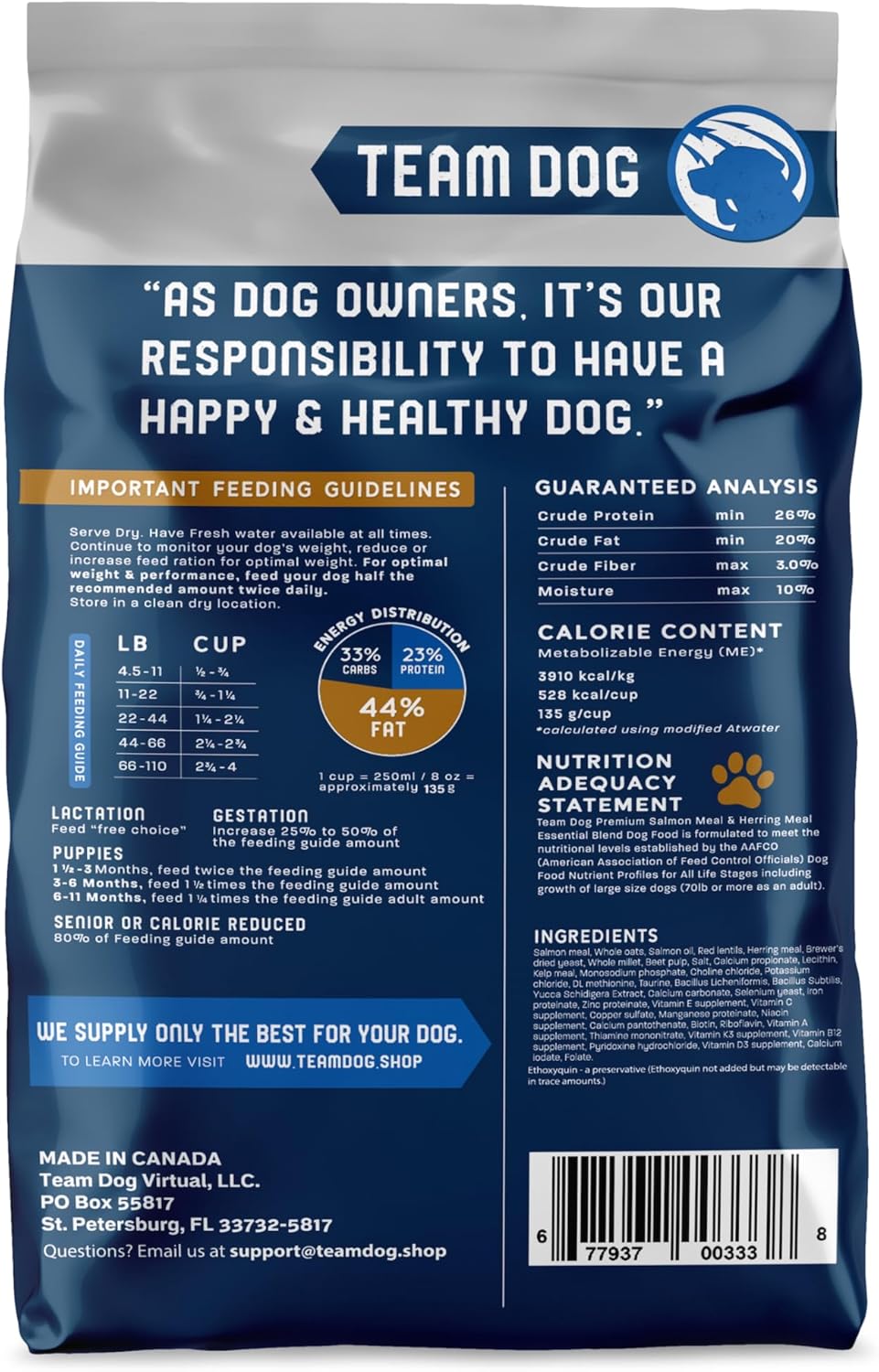 Team Dog Essential Blend Premium Herring & Salmon Dog Food | Sensitive Stomach Dog Food | Gluten & GMO Free, No Corn, Wheat, No Soy Chicken Free | All Life Stage Formula (33 lb)