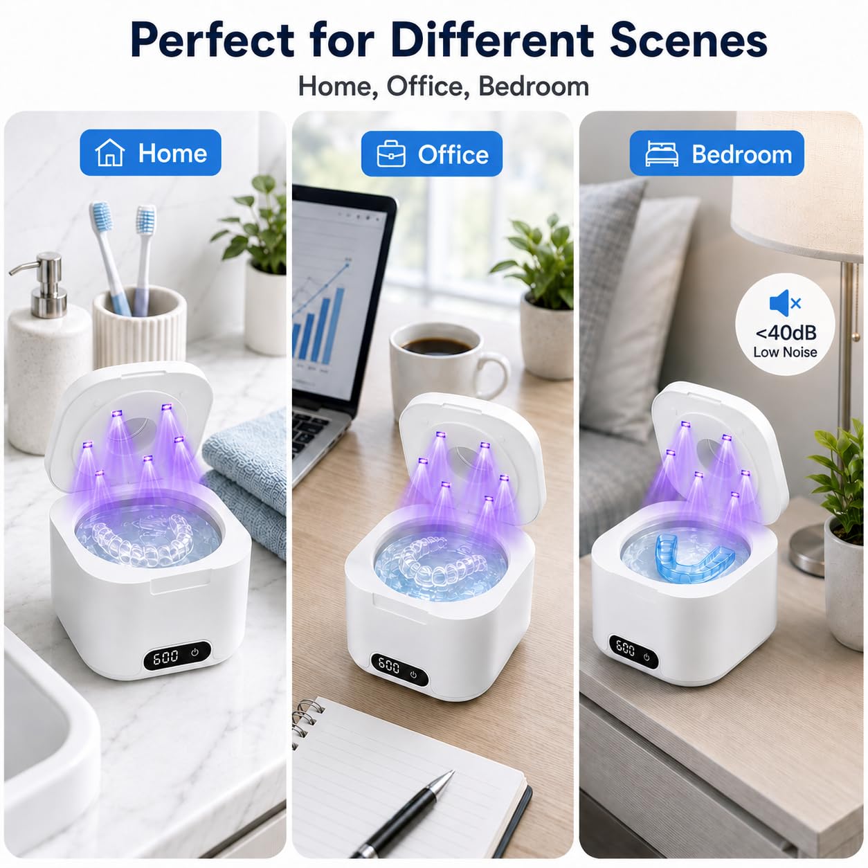 Macchina per la pulizia a ultrasuoni con luce UV, pulitore dentale da 49 kHz con timer digitale, serbatoio in acciaio inossidabile da 340 ml per fermo, allineatori, protesi, paradenti, guardie