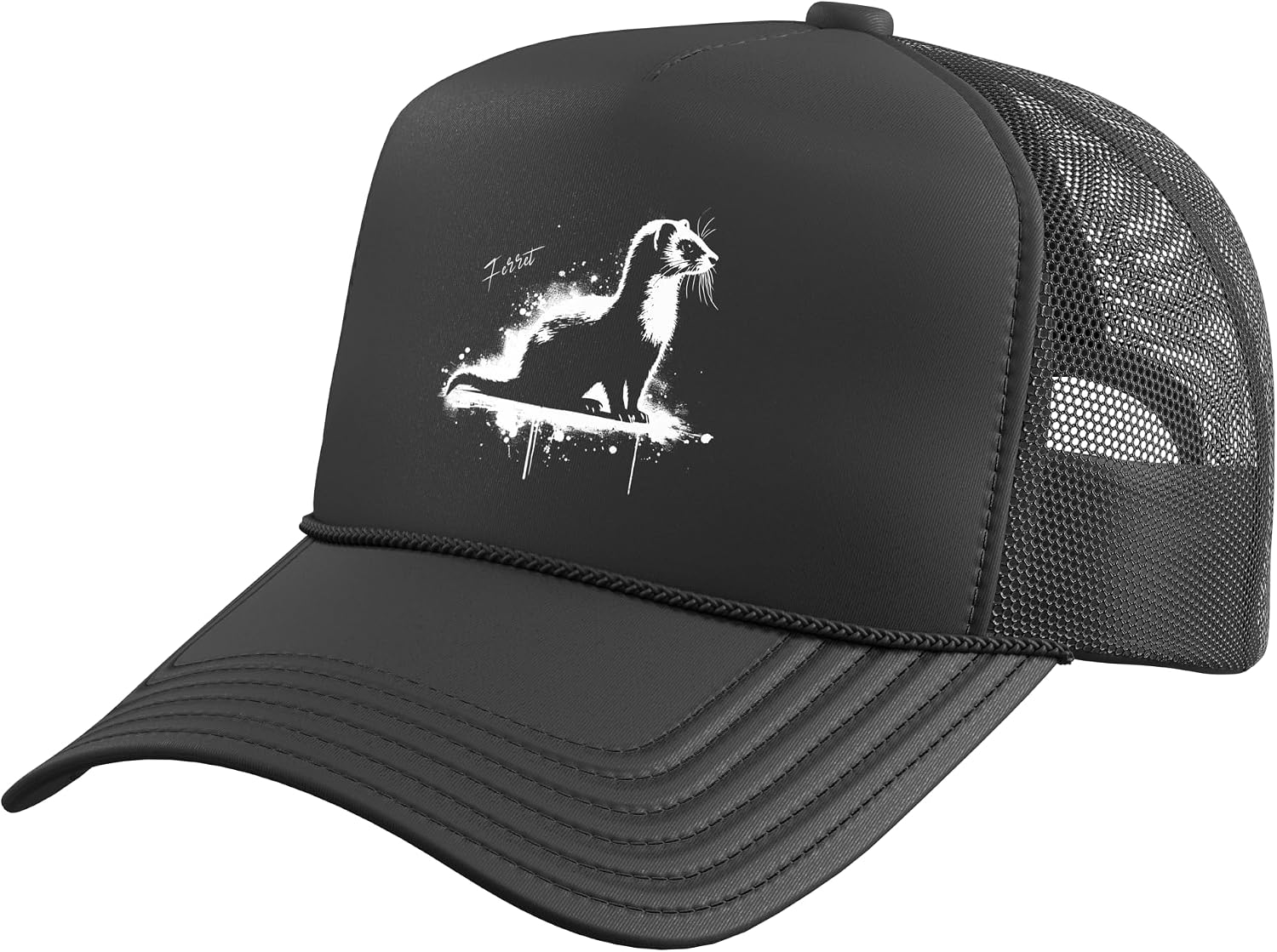 Ferret - Vintage Graphic Cute Pet Ferret Lover Trucker Hat with Adjustable Mesh Back