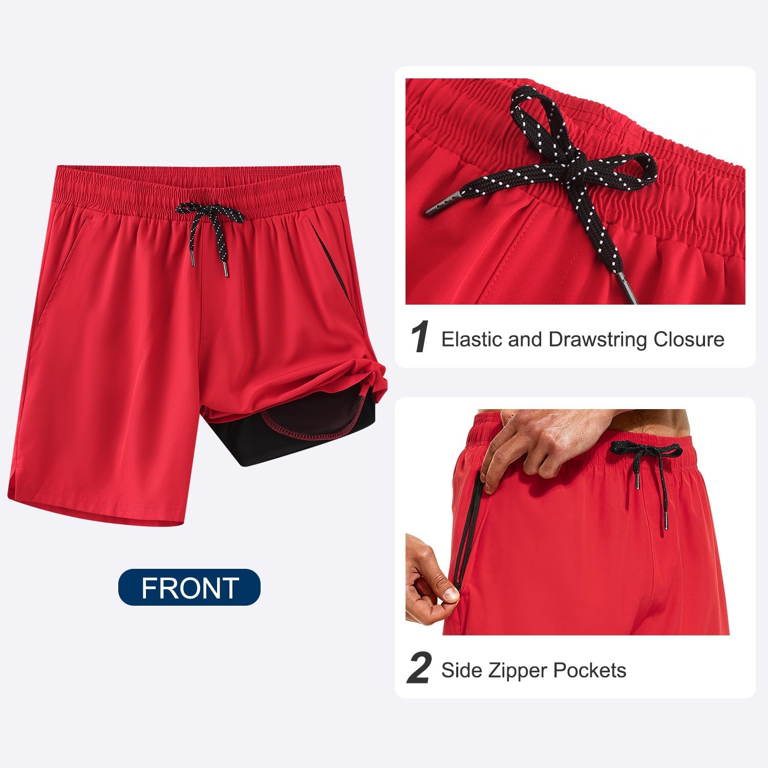 HODOSPORTS Mens Swim Trunks 5" Inseam Quick Dry Swimsuit with Compression Liner and Pockets Swimming Shorts - Image 5