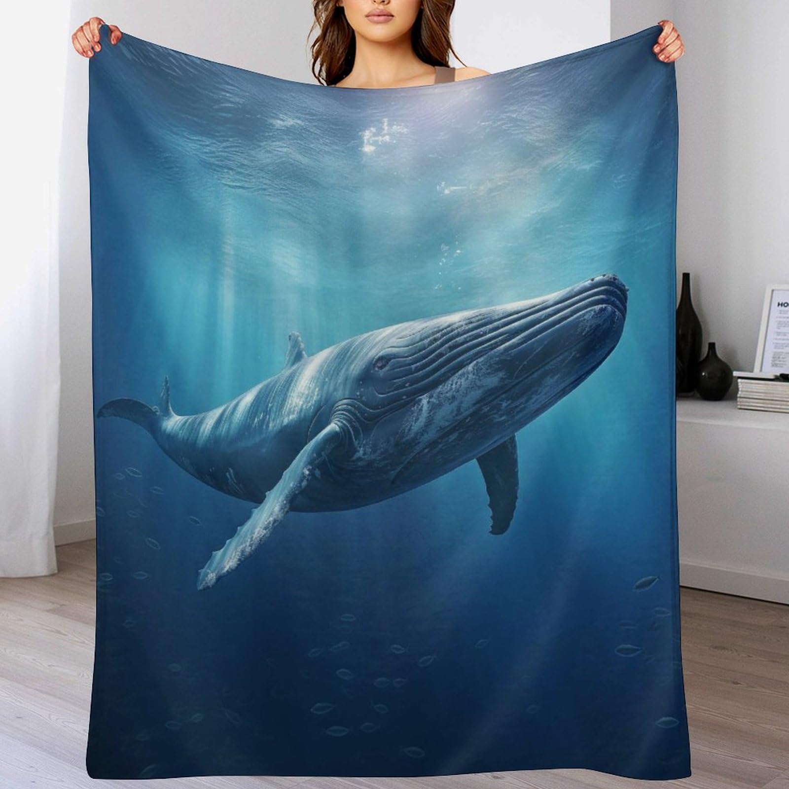 Whales Bedding Soft Flannel Throw Blanket - Plush Blanket Warming Decor Gift, Four Seasons Living Room Outdoor Fuzzy Blanket Travel Camping Blanket（100×130cm）
