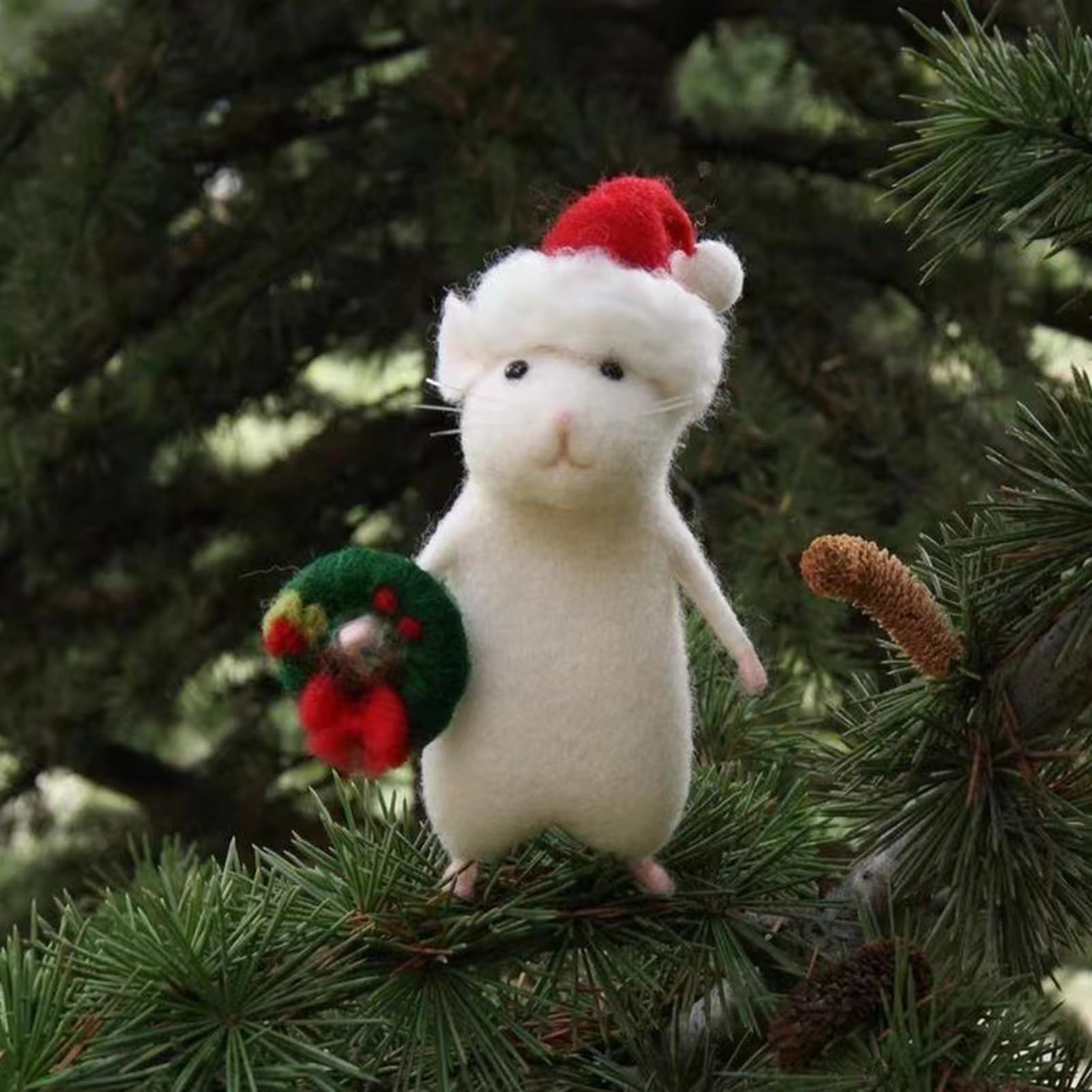 Hshduti C Hristmas Felt Mice Ornaments, Winter Xmas Wool White Mouse Hanging Decor, Felt Animal Rafts Woodland Ute Hristmas Tree Wreath Decor For Home Party Supplies