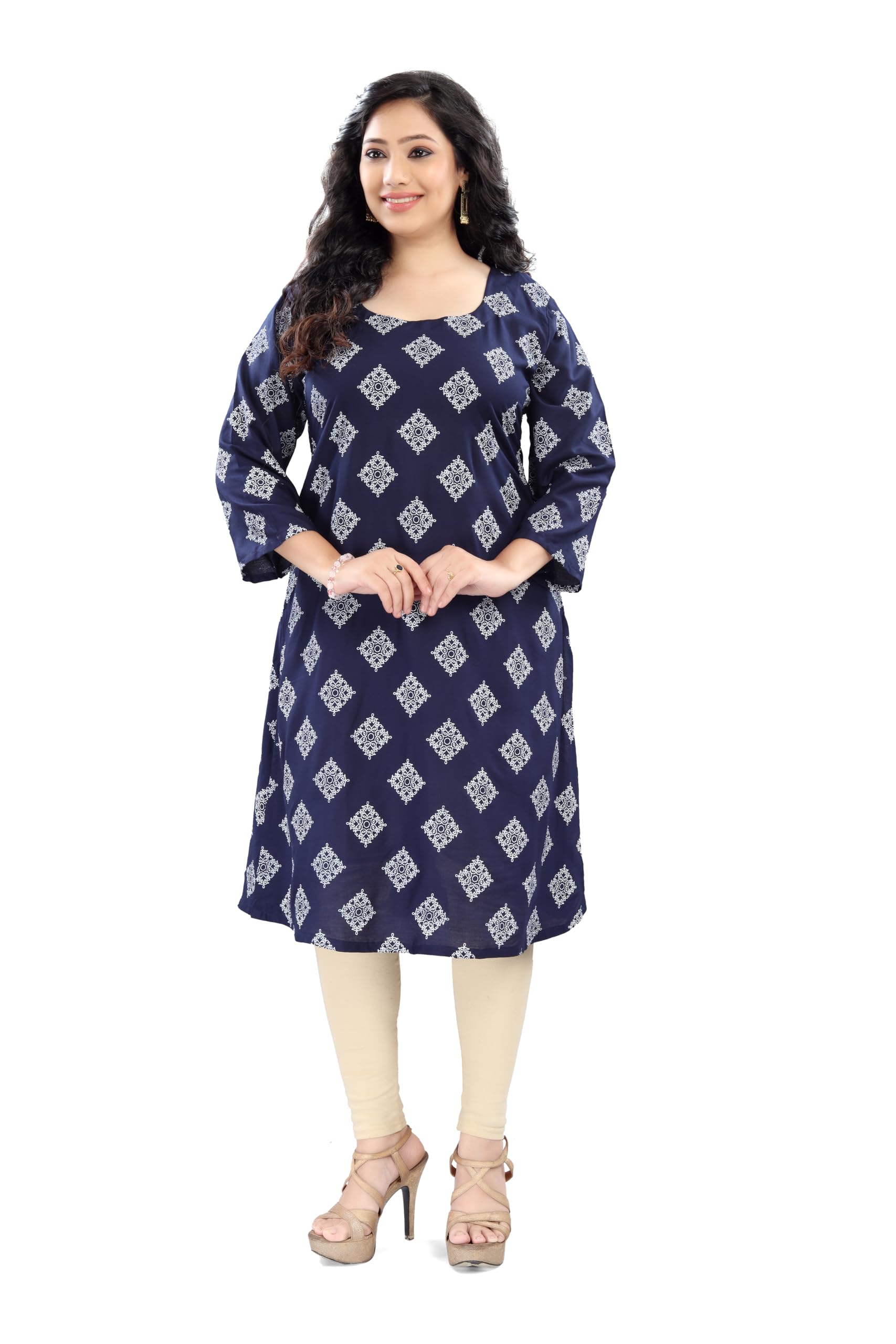 Floral Printed Rayon Kurti | Side Pocket | 3/4 Sleeves | Regular Fit | Casual, Office L, XL, XXL-image-8