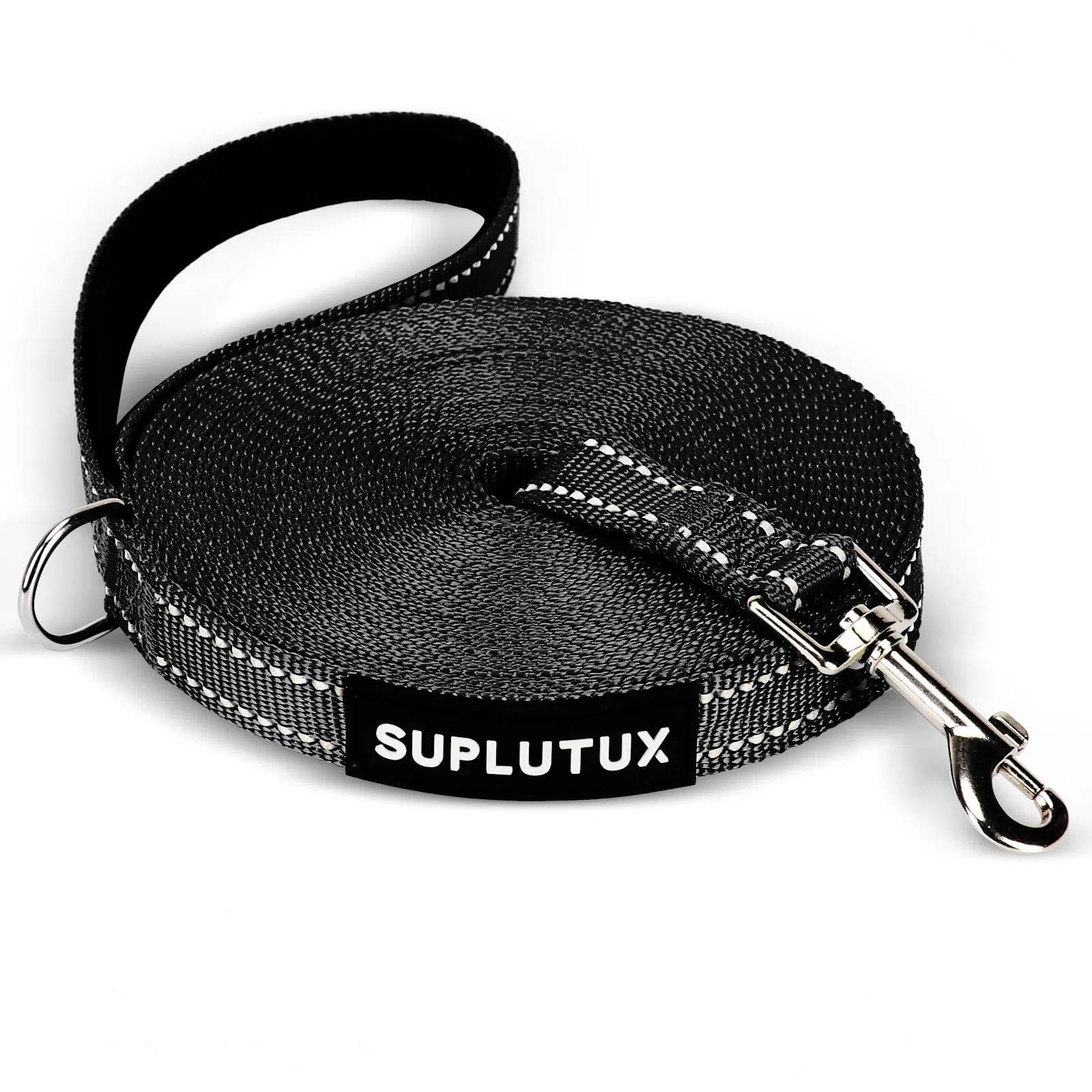 SuplutuX Reflective Dog Leash–10FT/16FT/30FT/50FT/100FT Durable Nylon Training Leash with Heavy-Duty Metal Clasp, High Visibility for Night Walking,