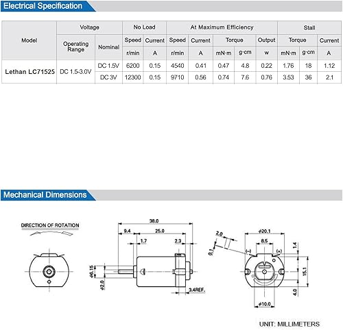Miniatura 3 de Lethan - Mini motor rectangular de 1.5-3 V, longitud del eje de 0.276 in con cables de plomo de 12 pulgadas (paquete de 5)