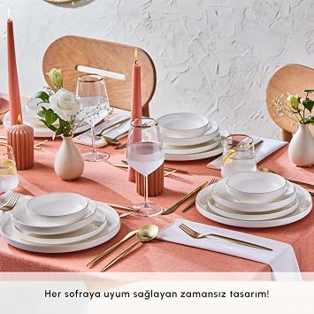 KARACA Stream Bone Saturn 24 Pieces Dinner Set for 6 Persons Gold