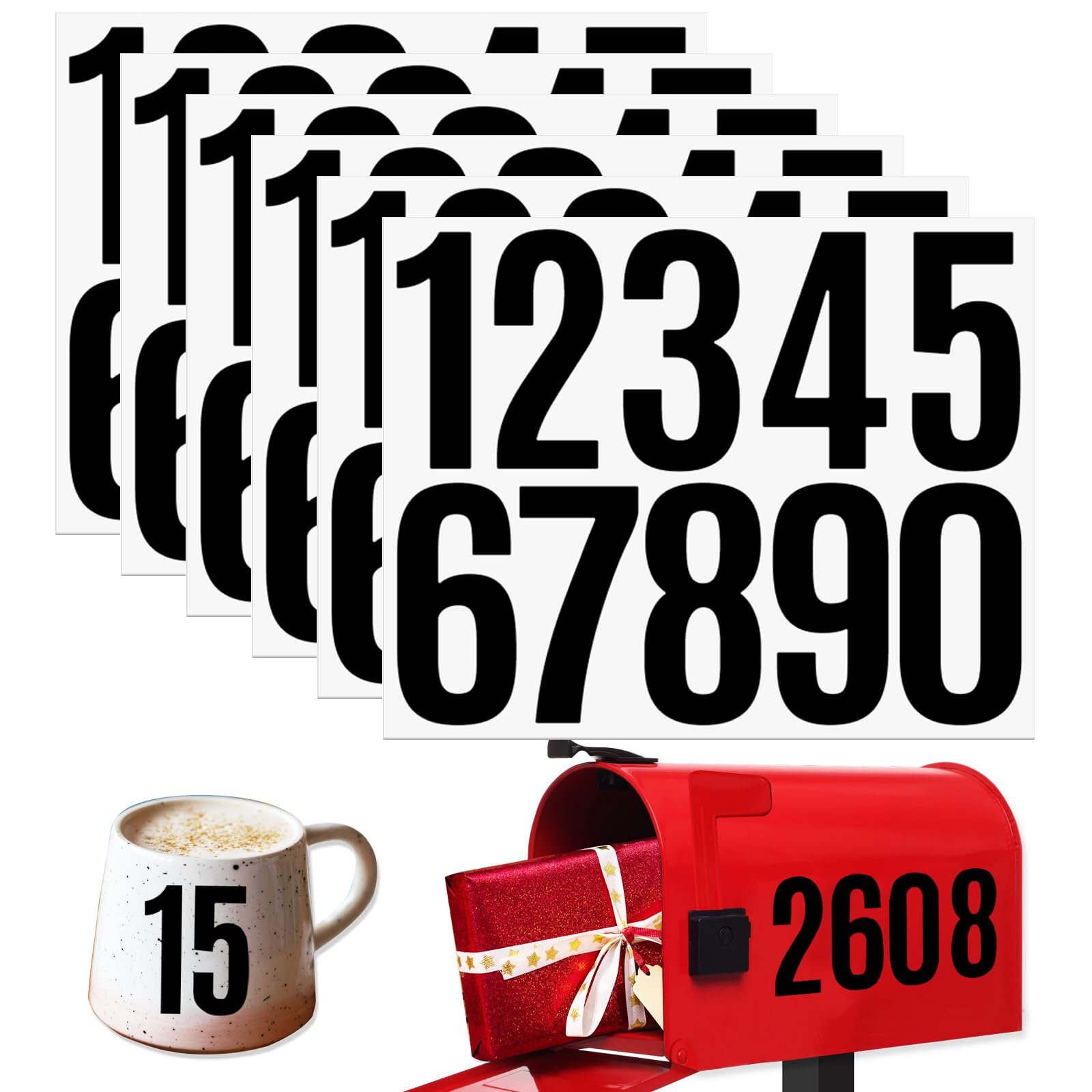 YINBEI 6 Sheets 3 Inch Mailbox Numbers Stickers Vinyl Decals,Self Adhesive Number Waterproof House Address Numbers for Outside Mailbox,Signs,Window,