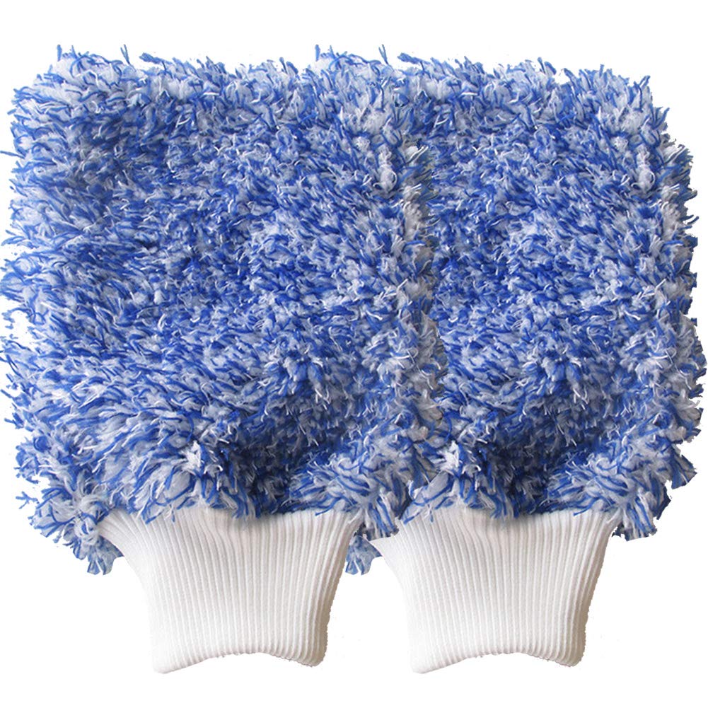 New Car Wash Mitt, 2 Pack Premium Soft Cyclone Microfiber Washing Gloves, Holds Tons of Sudsy Water for Effective Washing, Machine Washable, Lint Free, Scratch Free - Blue